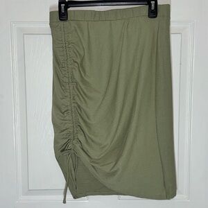 S77 Cato Green Asymmetrical Ruched Knee-Length Skirt